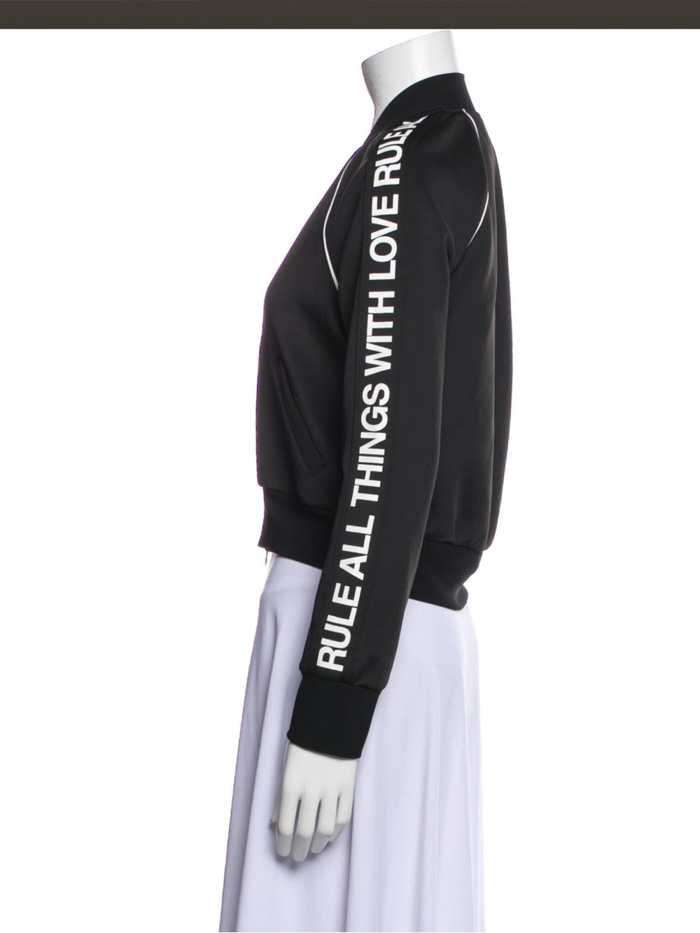 Pam & Gela Black Bomber Jacket with White Sleeve Text